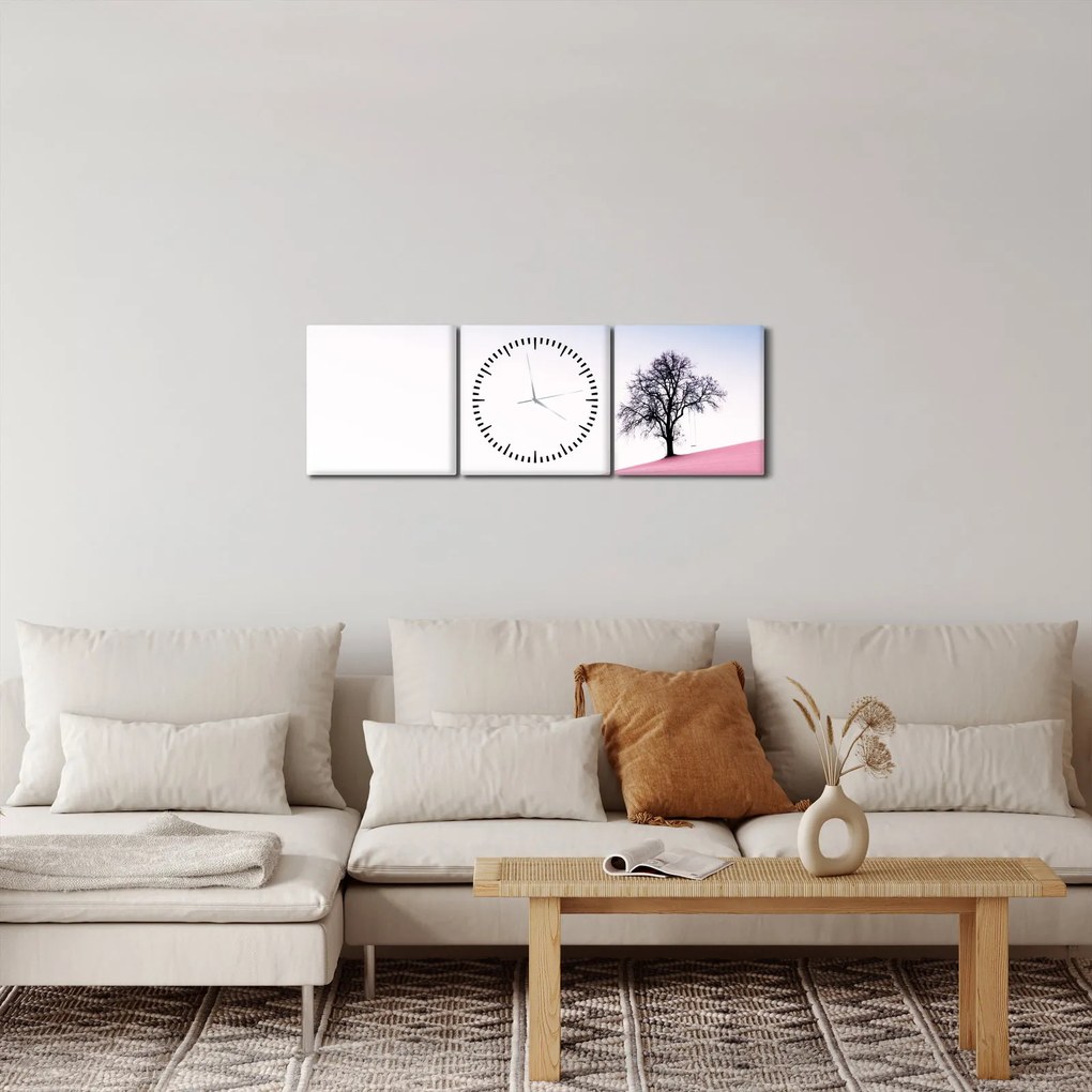 Obraz - Różowy sen (z zegarem) (90x30 cm)