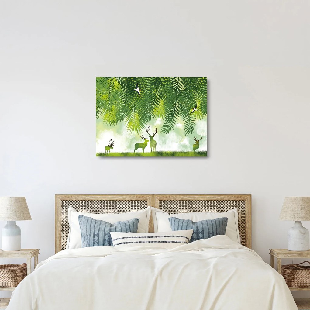 Obraz na szkle - Jeleń w lesie (70x50 cm)