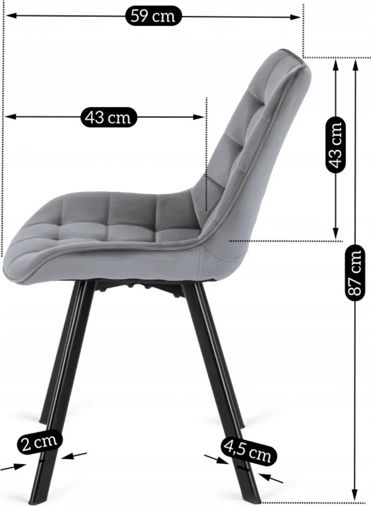 Krzesło Tapicerowane do Salonu RICK Szare Welurowe Nowoczesne Loft