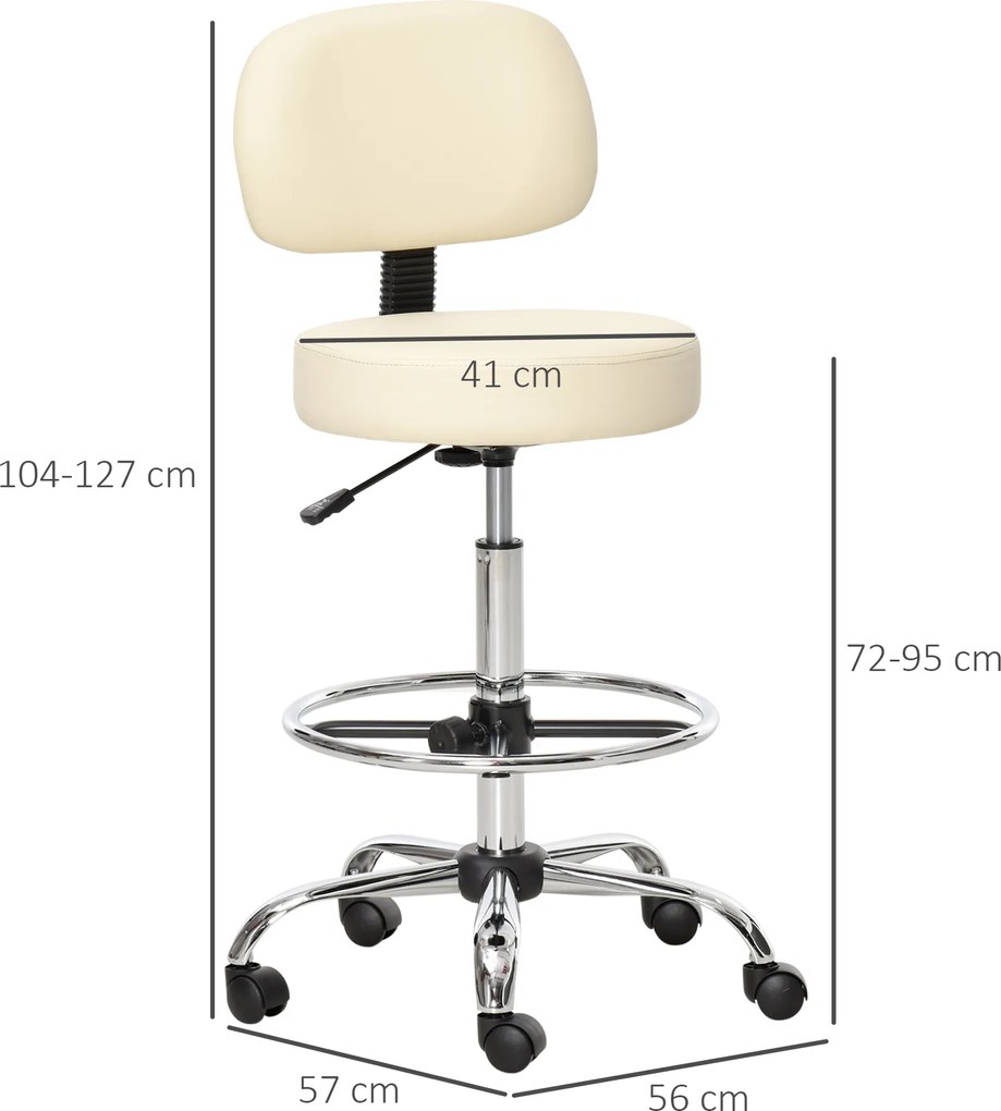 HOMCOM Stołek barowy Obrotowe krzesła barowe regulowane z oparciem tapicerowanym PU beżowy