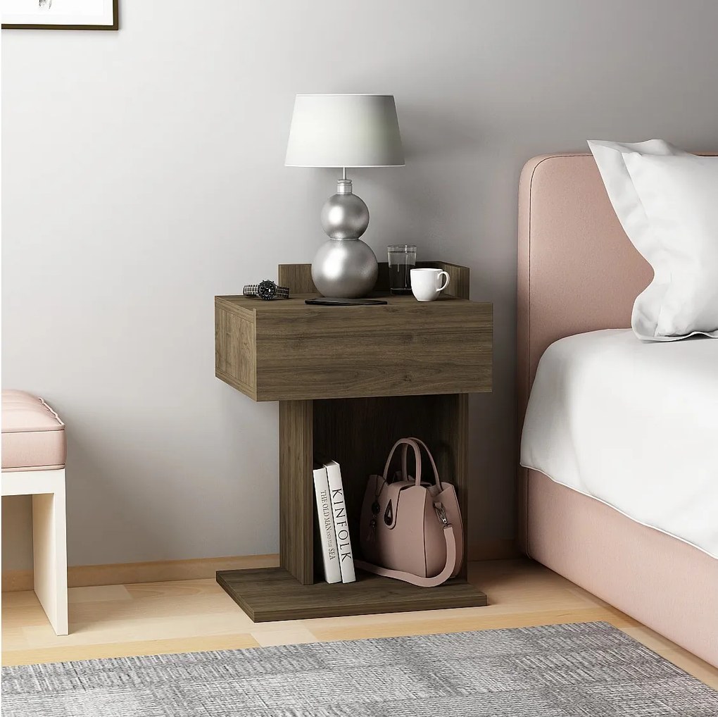 Stolik nocny HERAKLES - kolor jasny naturalny, 55x33,2x41,4