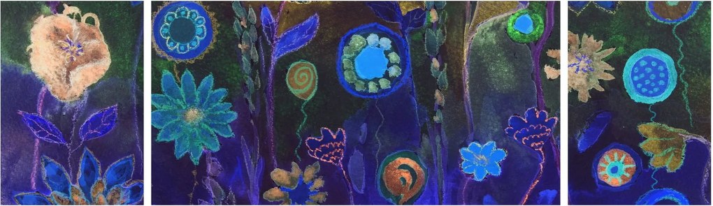 Obraz ciemnoniebieskich kwiatów (170x50 cm)