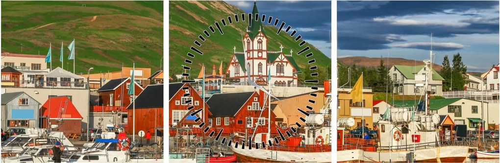 Obraz - Húsavík (z zegarem) (90x30 cm)