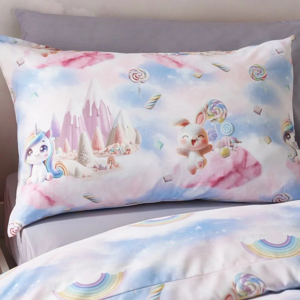 Niebiesko-różowa pościel dziecięca dwuosobowa 200x200 cm Candy Unicorn – Catherine Lansfield
