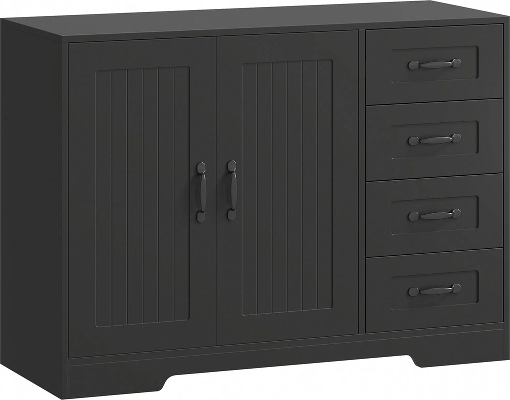 HOMCOM Szafka boczna, komoda, nowoczesny styl, 4 szuflady, 1 szafa, 105 x 40 x 76 cm, Czarny