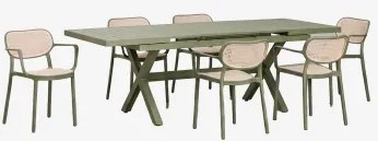 Zestaw Stołu Prostokątnego 180-240x90 Cm Rozkładanego Karena Oraz 6 Sztaplowanych Krzeseł Ogrodowych Z Podłokietnikami Omara - Sklum