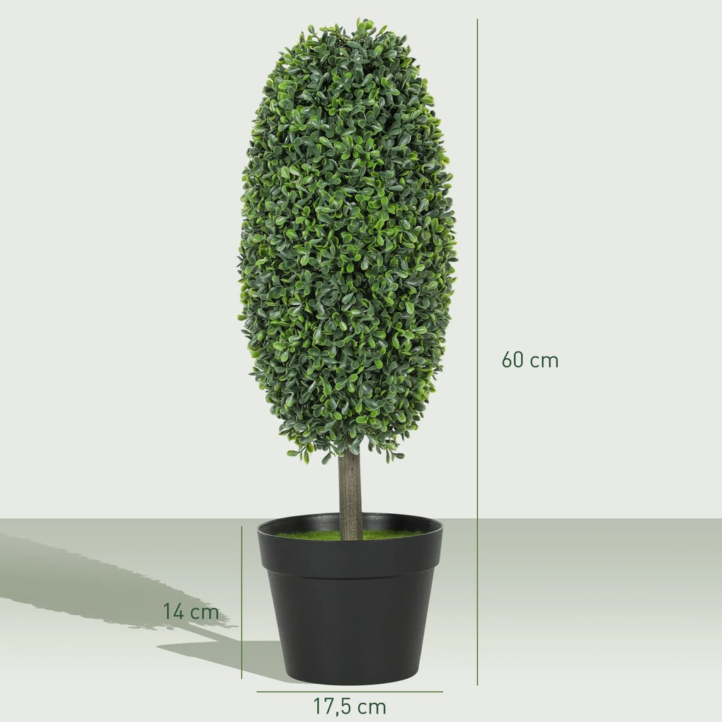 HOMCOM Zestaw 2 sztucznych roślin, drzewa sztuczne odporne na UV w doniczce, z tworzywa sztucznego, cementu, w kolorze zielonym