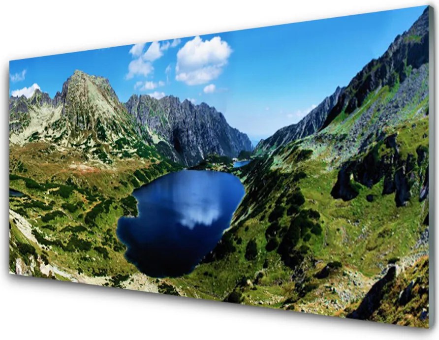 Panel Szklany do Kuchni Panorama Wysokich Gór nad Wodą