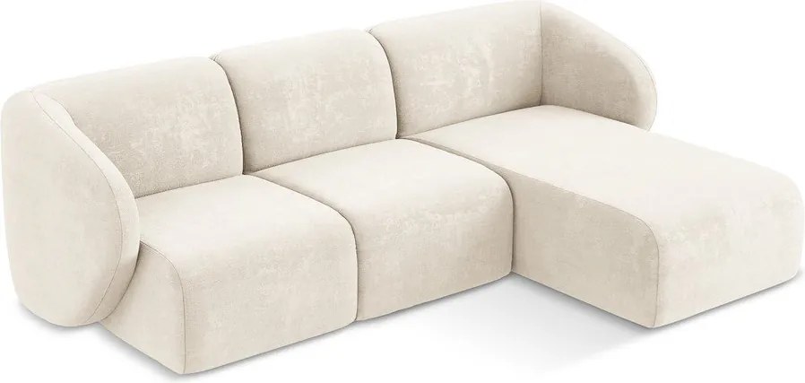 Beżowy narożnik z tkaniny szenilowej (prawostronny/z szezlongiem) Lani – Makamii