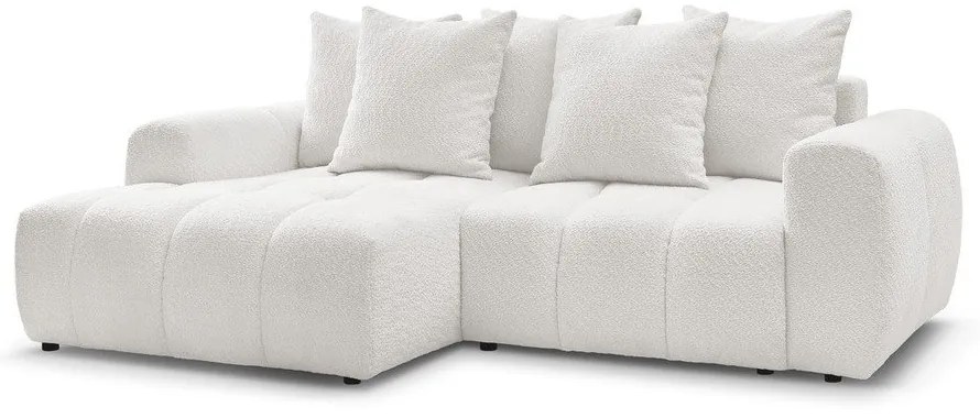 Biały rozkładany/ze schowkiem narożnik z materiału bouclé (lewostronny/z szezlongiem) Roxelane – Bobochic Paris
