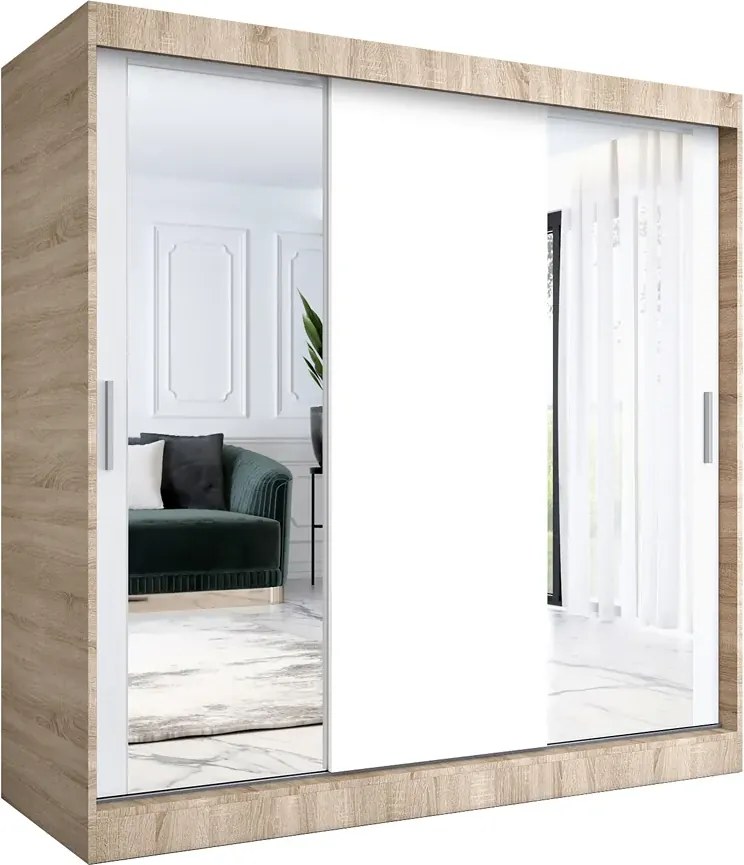 Szafa przesuwna dąb sonoma + biały 200 cm R8-F61