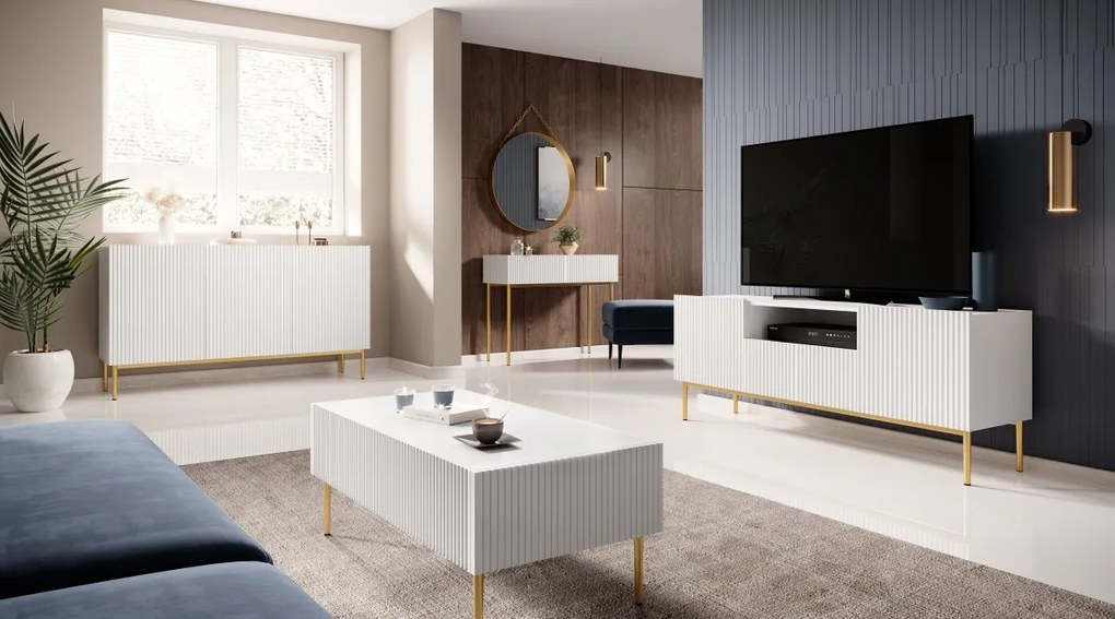 Komoda Nicole 150 cm - biały mat / złote nóżki