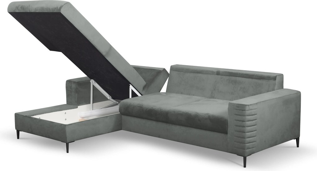 Masseno Narożnik GRIFO z funkcją spania i pojemnikiem na pościel Narozniki L, Rozkładana sofa - Jasnoszary, VELLUTO GREY 16