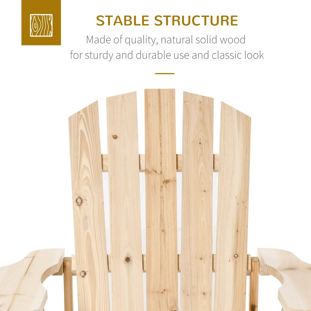 Outsunny Fotel Adirondack drewniany, odporny na warunki atmosferyczne, fotel ogrodowy z wysokim oparciem i podłokietnikami | Aosom PL