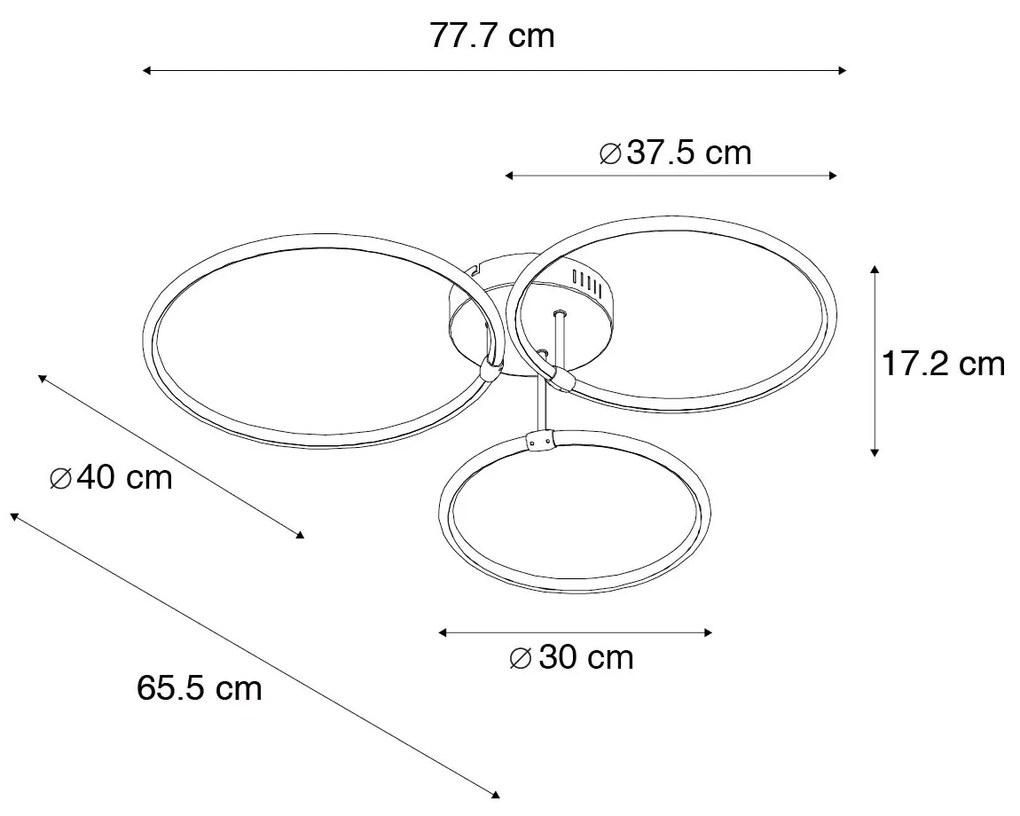 Designerska lampa sufitowa czarna z wbudowanymi diodami LED, 3-stopniowy ściemniacz, 3 źródła światła - Joaniqa Nowoczesny Oswietlenie wewnetrzne