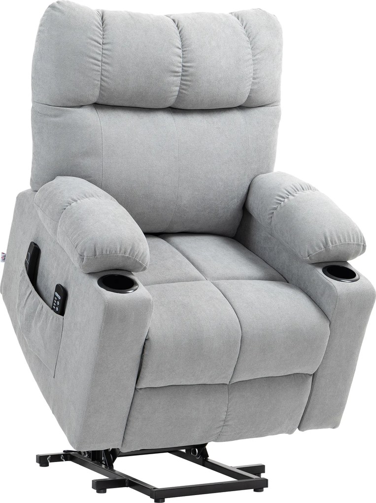 HOMCOM Fotel dla seniorów z funkcją podnoszenia, funkcja leżenia, pilot, 144 cm x 91 cm x 88 cm, jasnoszary