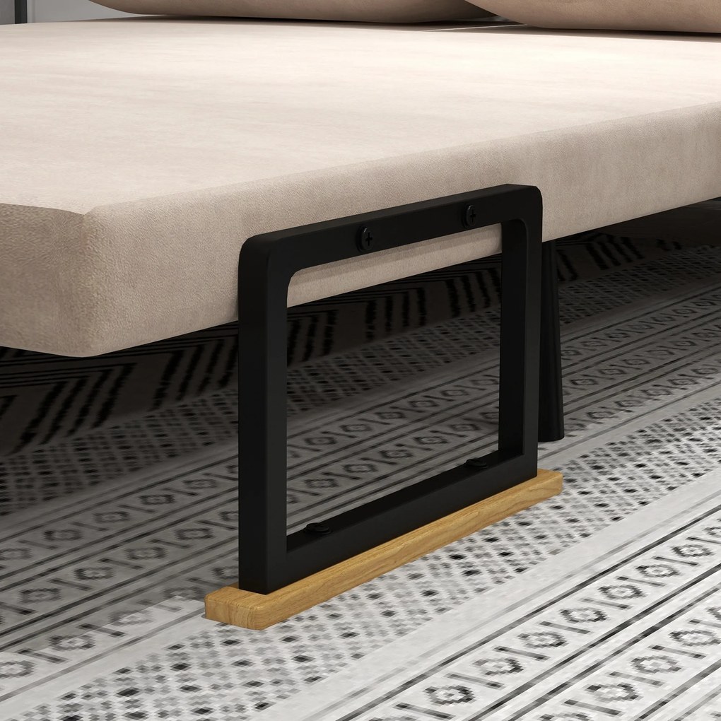 HOMCOM Sofa 2 osobowa z funkcją spania aksamitna z 2 poduszkami w kolorze naturalnym beżowym czarnym | Aosom PL