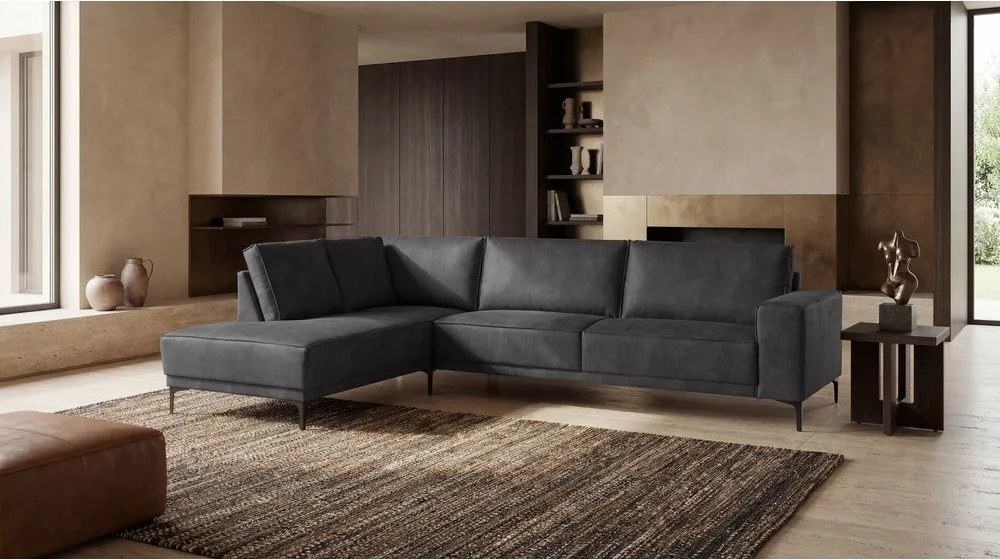 Antracytowy narożnik z imitacji skóry (lewostronny) Copenhagen – Scandic