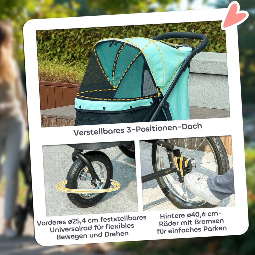 PawHut Wózek dla psów i kotów, do 10 kg, z koszem na akcesoria, systemem składania jednym kliknięciem, Turkus