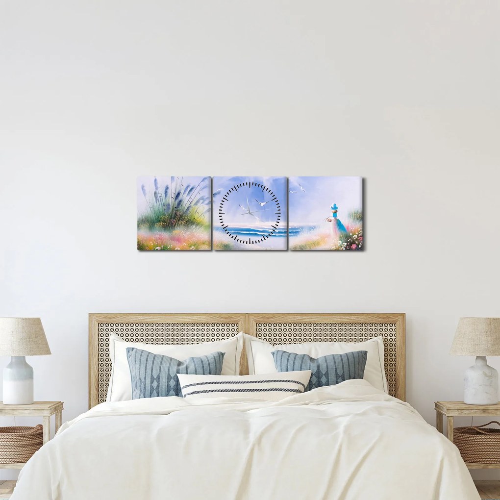 Obraz - Romantyczna plaża, obraz olejny (z zegarem) (90x30 cm)