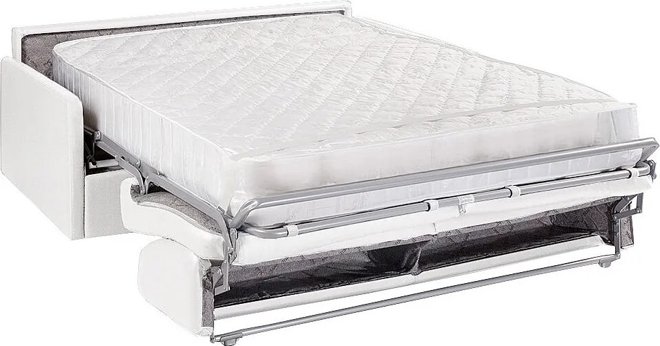 Kanapa 4-osobowa z ekspresowym mechanizmem rozkładania z ekoskóry CALIFE - Kolor: biały - Wymiary miejsca do spania: 160 cm - Materac 22 cm z pamięcią kształtu
