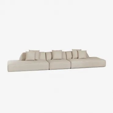 3-częściowa Sofa Modułowa Z Podwójną Leżanką Tapicerowaną Cardea Tkanina Bouclé W Kolorze Kremowo-beżowym - Sklum