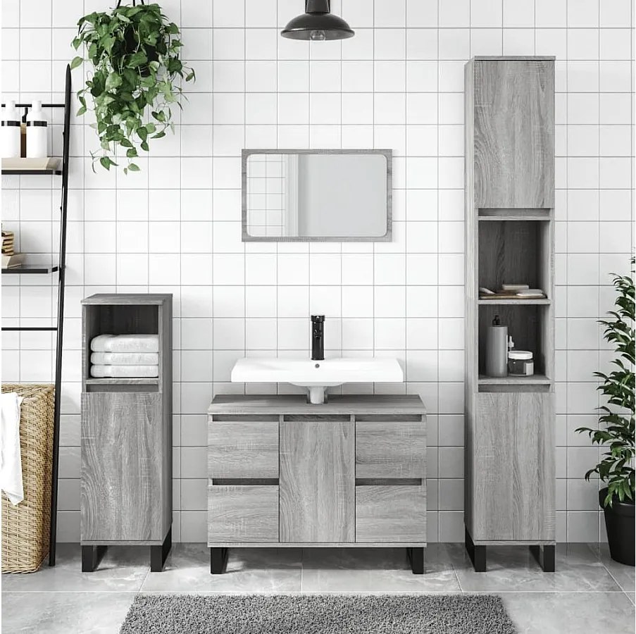 Szafka Łazienkowa Sonoma Szara 30x30x100 cm - Elastyczne Przechowywanie, Styl Przemysłowy, Trwały Materiał