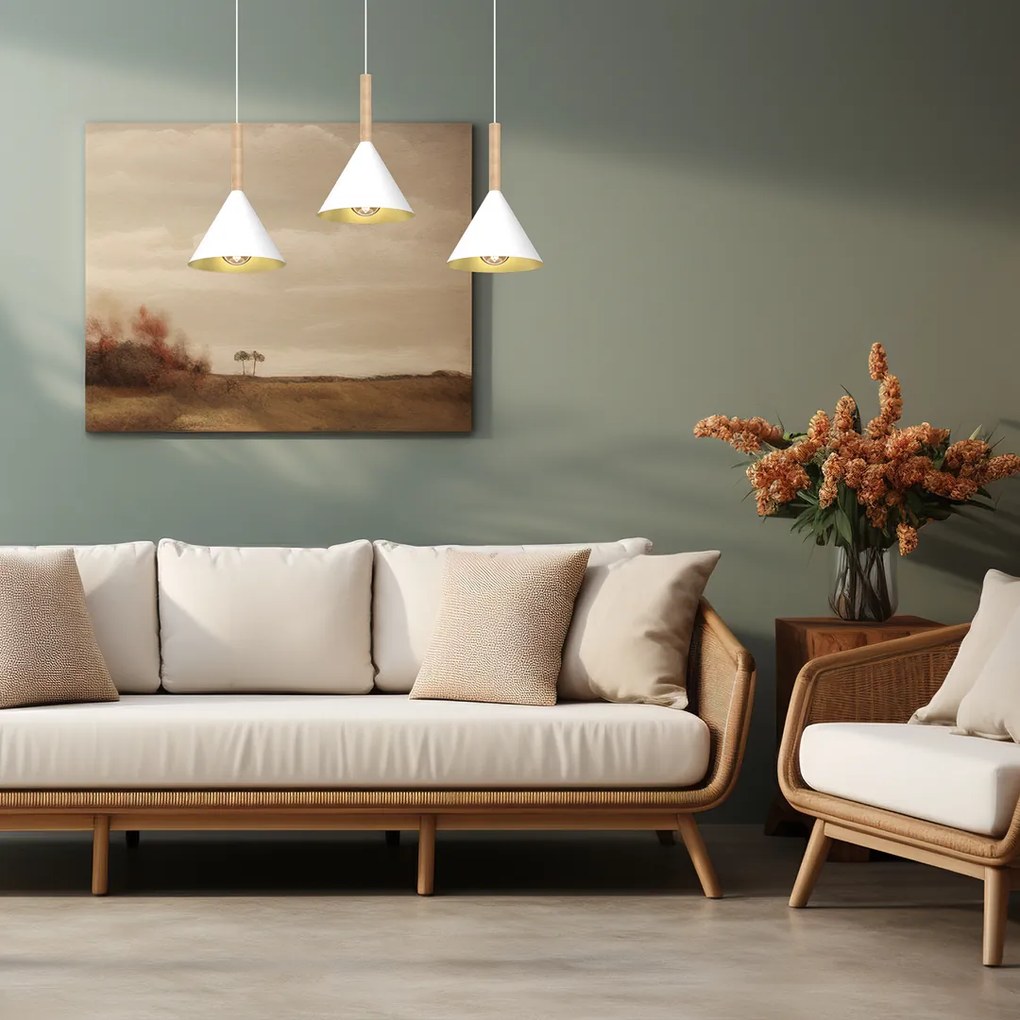 Lampa wisząca PERU WHITE 3xE27, potrójna, biała, złota