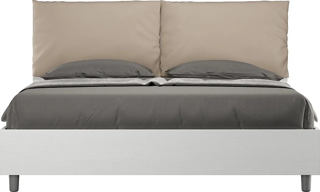 Łóżko wyposażone w stelaż z listwami 160x200 Frassino biała poduszkami sztucznej skóry szaro-beżowy Egos Antea