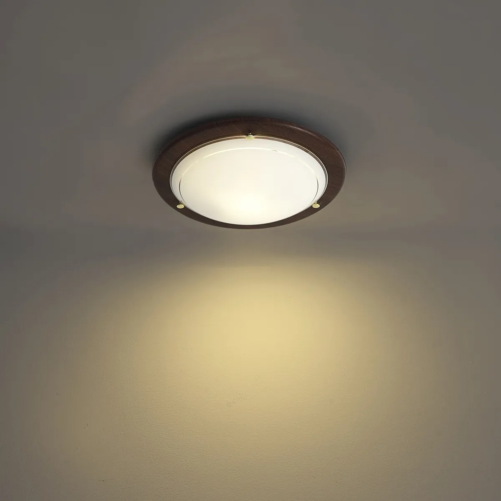 Klasyczna lampa sufitowa z drewna orzechowego z białym szkłem - Mesiac
