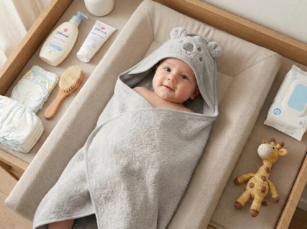 Ręcznik kąpielowy dziecięcy z kapturem KODA 75x75 cm, szary