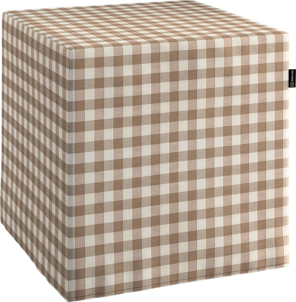 Puf kostka kolor beżowy tkanina wzorzysta