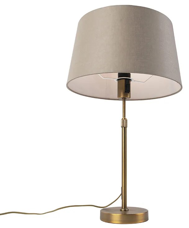 Lampa stołowa brązowa z abażurem z lnu w kolorze taupe 35 cm - ParteWiejski/ Rustykalny / Vintage Oswietlenie wewnetrzne