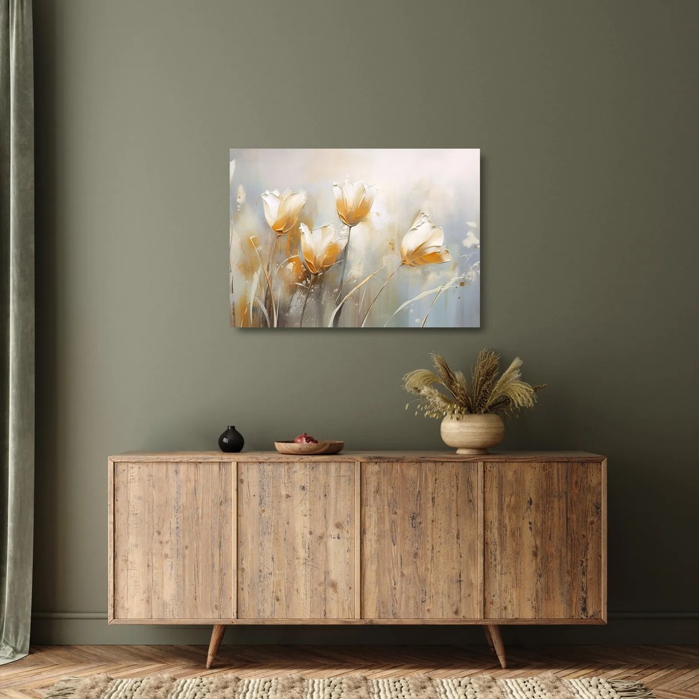 Obraz na szkle - Malowanie tulipanów (70x50 cm)