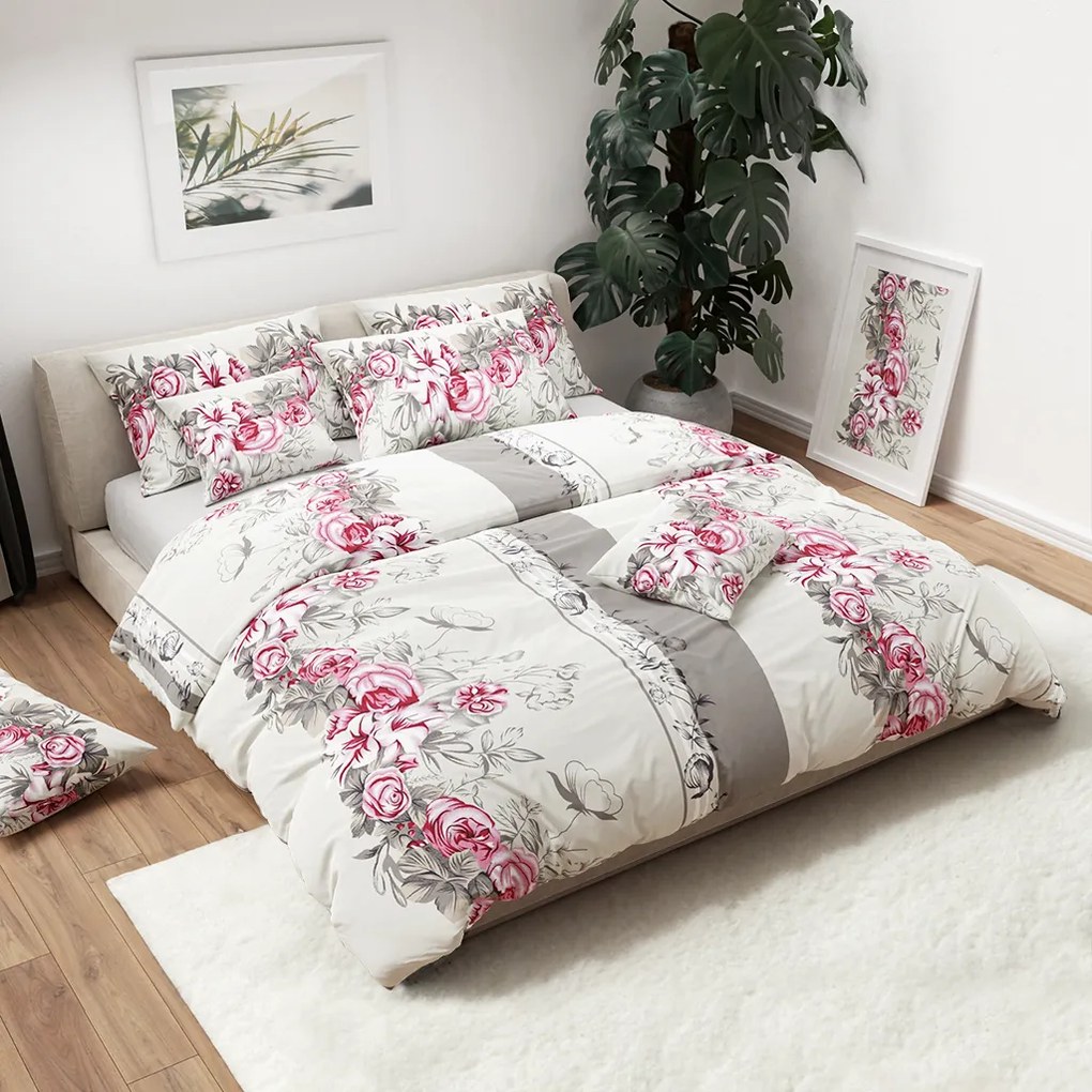 PrzytulneMieszkanie.pl PrzytulneMieszkanie.pl Pościel bawełniana LILY ROSE szara Rozmiar pościeli: 70 x 90 cm | 140 x 200 cm