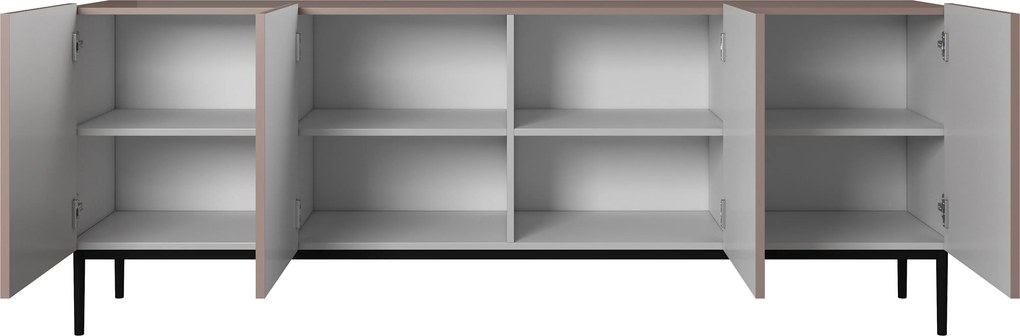 Komoda Nicole 200 cm czterodrzwiowa z ryflowanym frontem - antyczny róż / czarne nóżki - Limitowana oferta