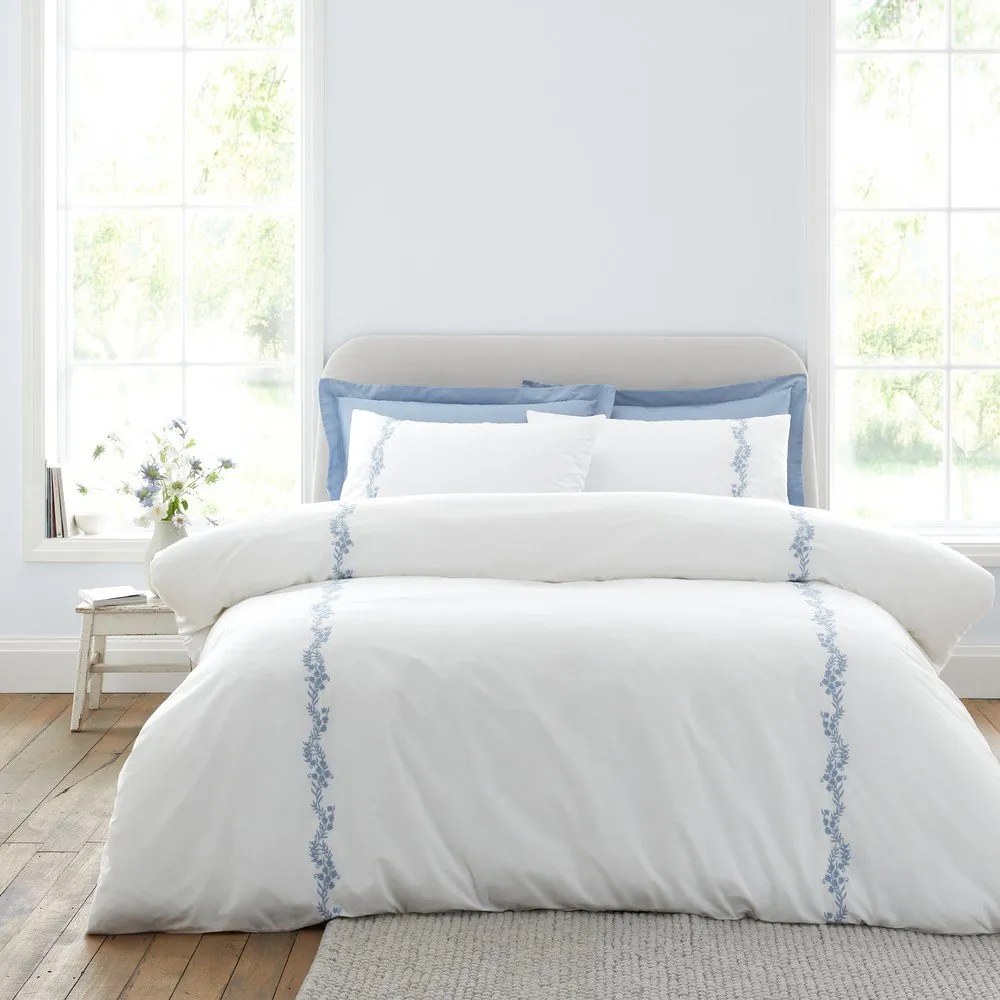 Biała pościel dwuosobowa z perkalu bawełnianego 3-częściowa 200x200 cm Camille Embroidered Floral – Bianca