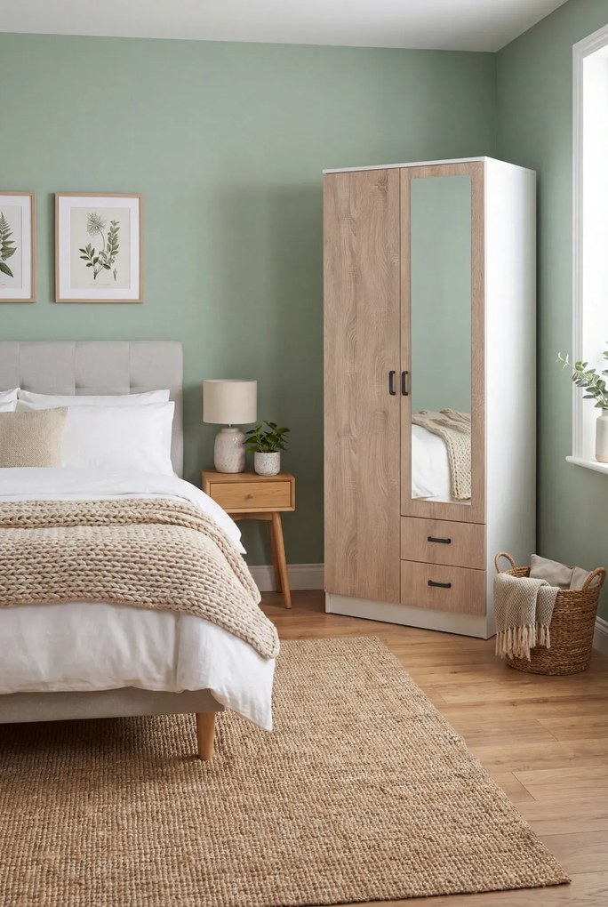 Skandynawska szafa uchylna biały + dąb sonoma T4-L09