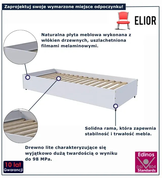 Biała modułowa szuflada ze stelażem pod łóżko H0-H27