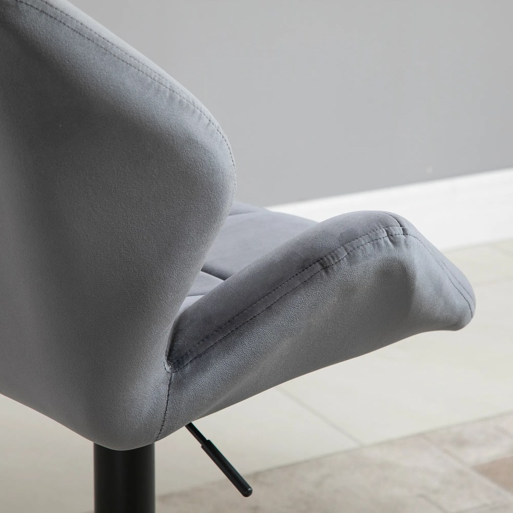 HOMCOM Zestaw 2 hokerów, tapicerowany stołek barowy z metalową ramą, z oparciem, welurowy wygląd, regulacja wysokości, obrót 360°