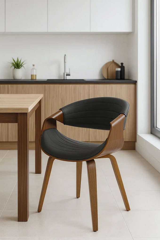 Skandynawskie kubełkowe krzesło orzech + czarny E6-P74