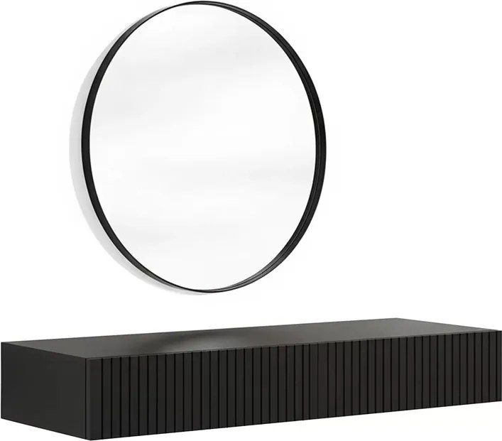 Toaletka wisząca Nicole z czarnym lustrem 60 cm - czarny mat / czarny