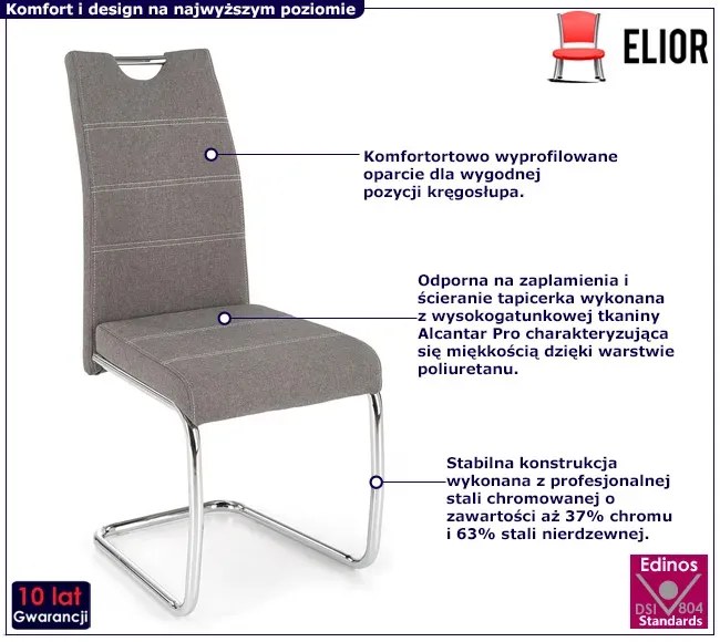 Popielate nowoczesne krzesło na płozach - Lera