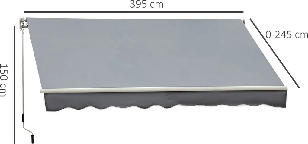 Outsunny Markiza zewnętrzna ręczna przegubowa 4 m z korbą ręczną aluminium kolor biały + szary