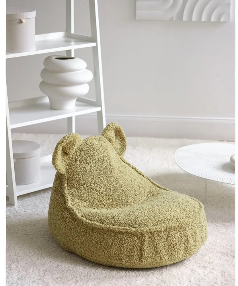 Zielony dziecięcy worek do siedzenia z materiału bouclé Bear – Wigiwama