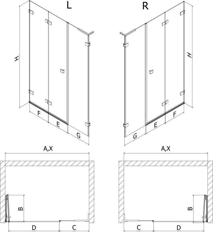 Mexen Lunar-F L drzwi prysznicowe składane lewe 140 cm, transparent, chrom - 836SL-140-050-01-00-L