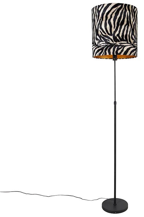 Lampa stojąca czarna klosz w zebrę 40 cm regulowana - Parte klasyczny/Antyczny Oswietlenie wewnetrzne