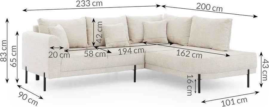 Beżowy narożnik z tkaniny szenilowej (prawostronny/w kształcie litery L) Mauris – Ropez