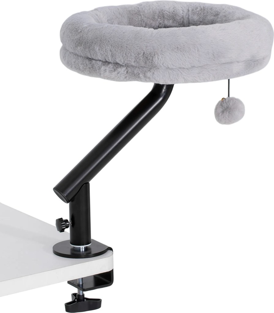PawHut Łóżko dla kota na biurko, obrót 360°, regulowana wysokość, legowisko ze zdejmowanym i nadającym się do prania posłaniem, dla kotów do 6 kg, biuro domowe, szary