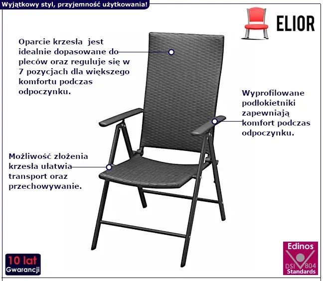 Zestaw czarnych składanych  krzeseł ogrodowych - Benusio